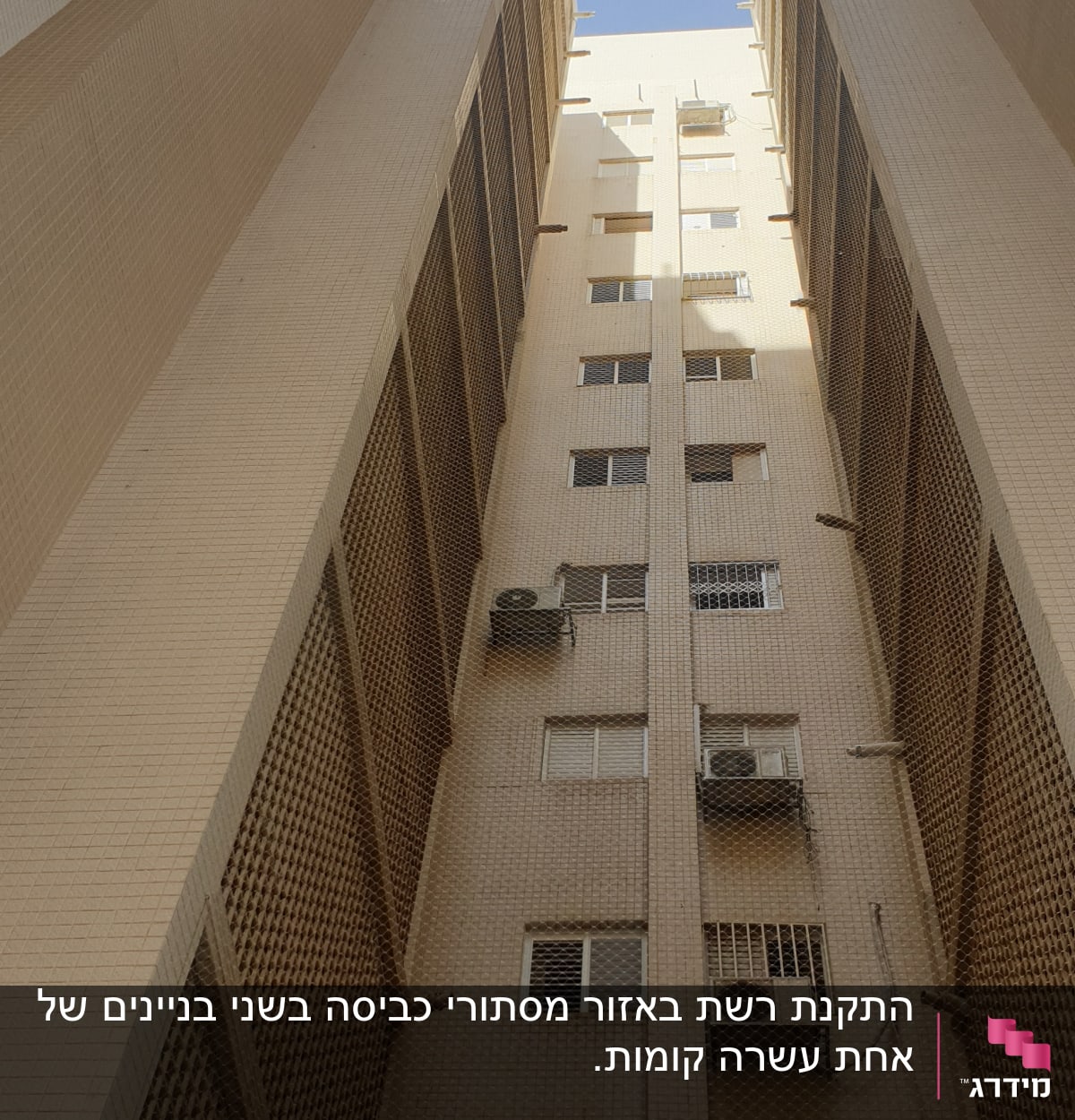 רשתות מגן מותקנות בין בנייני מגורים גבוהים